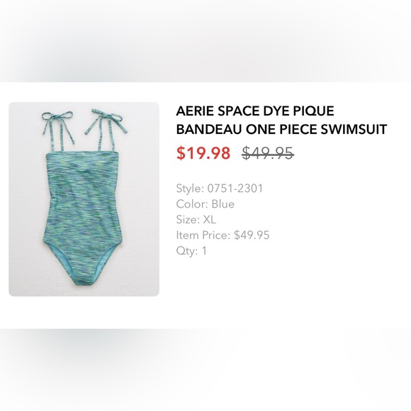 AERIE SPACE DYE PIQUE BANDEAU ONE PIECE SWIMSUIT - Picture 8 of 8